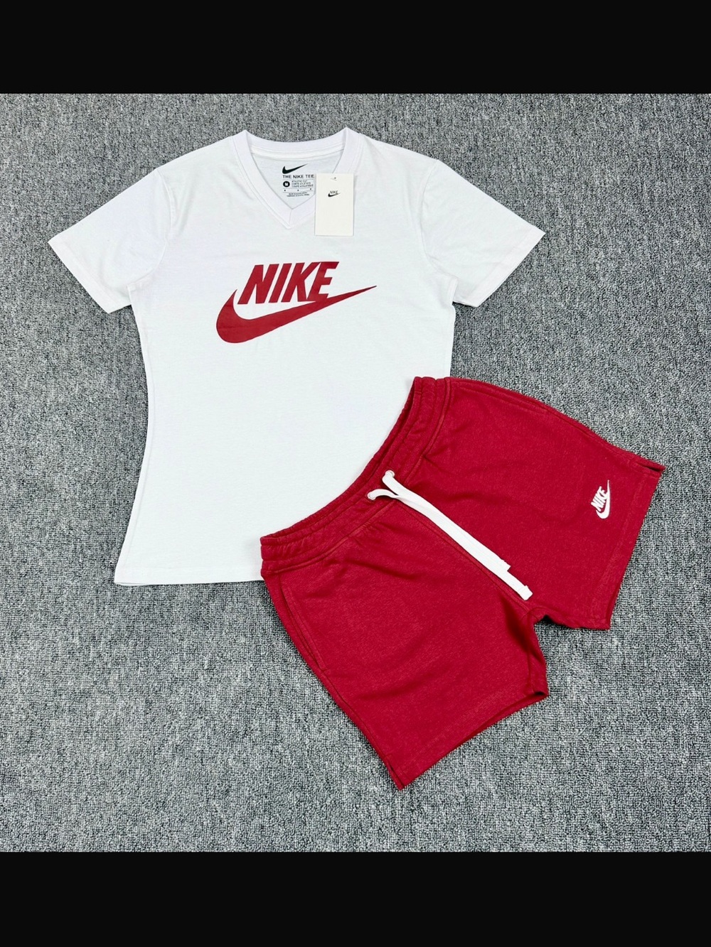 Nike White Tee with Red Logo & Red Shorts